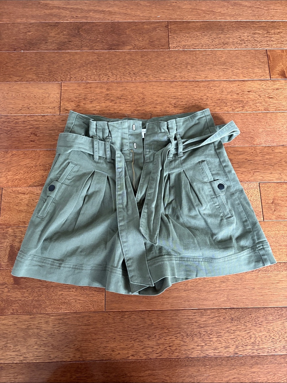 STS Blue Olive Green High-Waist Paperbag Shorts with Belt